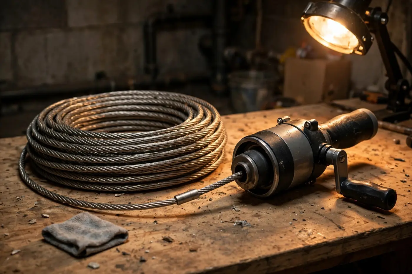 Professional drain cable machine and tools used on emergency calls in Newville