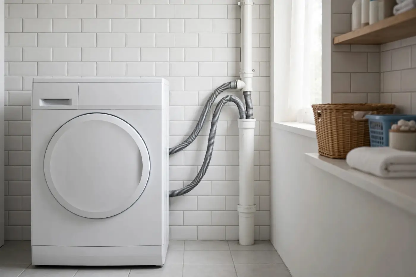 Washing machine standpipe and laundry drain setup in a Newville basement